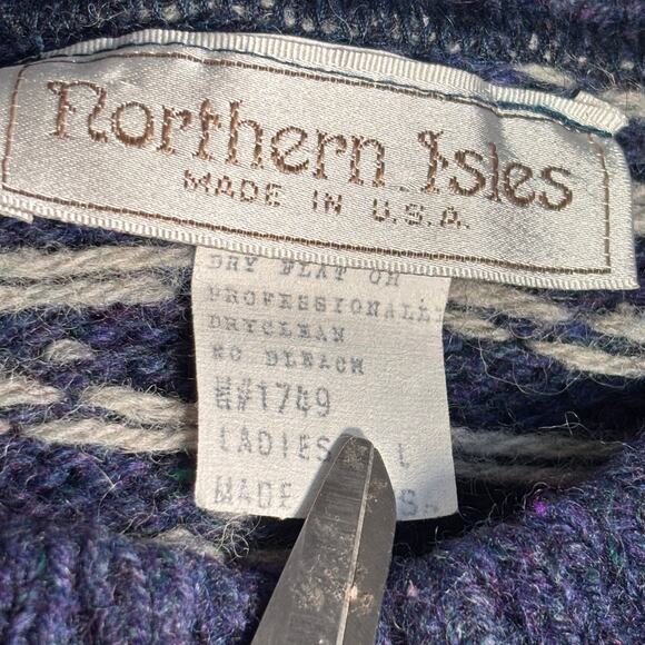 Vintage Blue Reindeer Wool Sweater Fair Isle Blue Knit Nordic Cottagecore Large - Picture 6 of 8